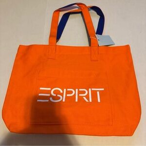 ESPRIT 90's Style Orange & Blue Canvas Logo Tote Authentic NWT